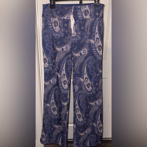 Anthropologie Metallic Paisley Retro Style Wide Leg Blue and Gold Pants 6 NWT’S - Picture 1 of 5